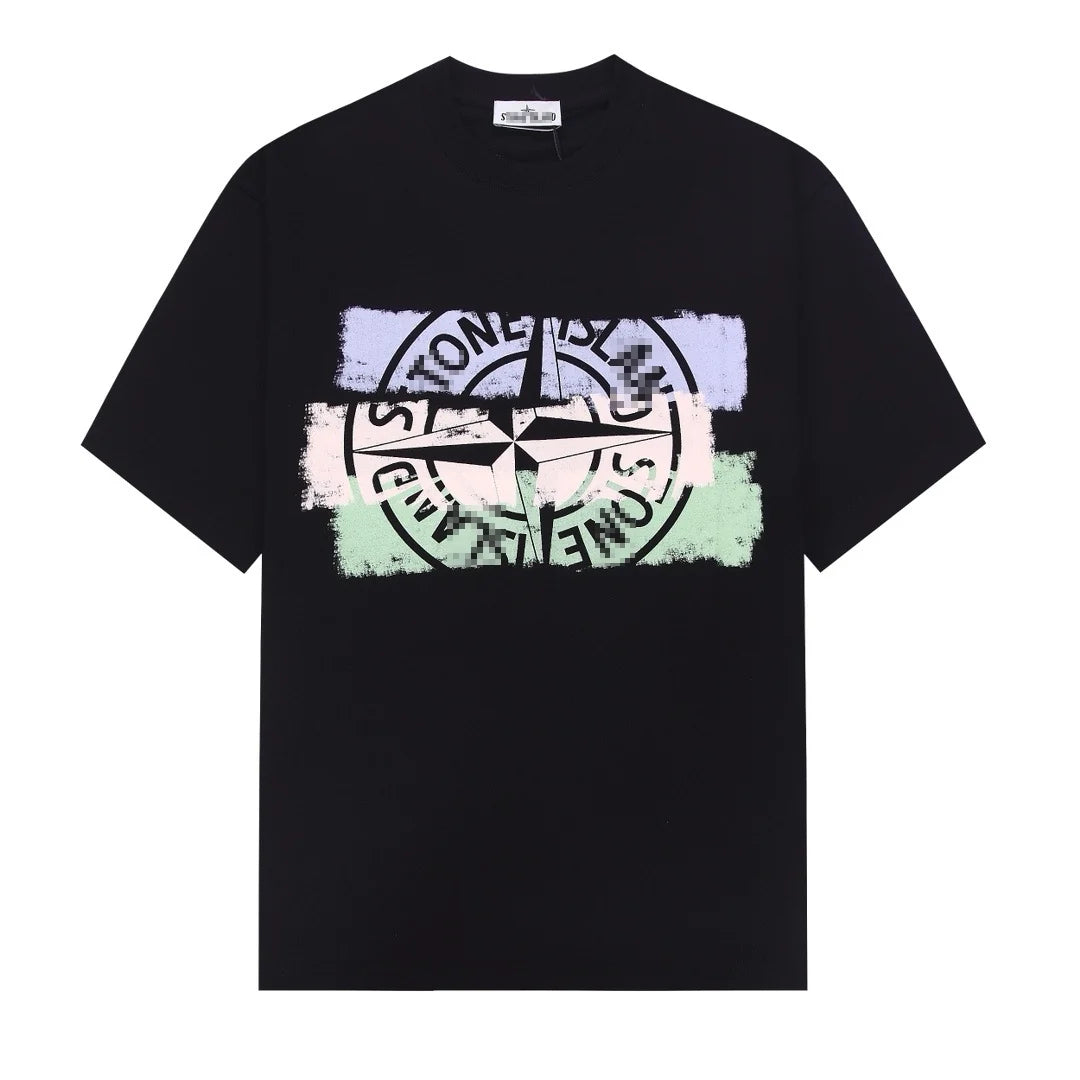 Stone Island Pastel Brush Compass Graphic Cotton T-Shirt - White front view