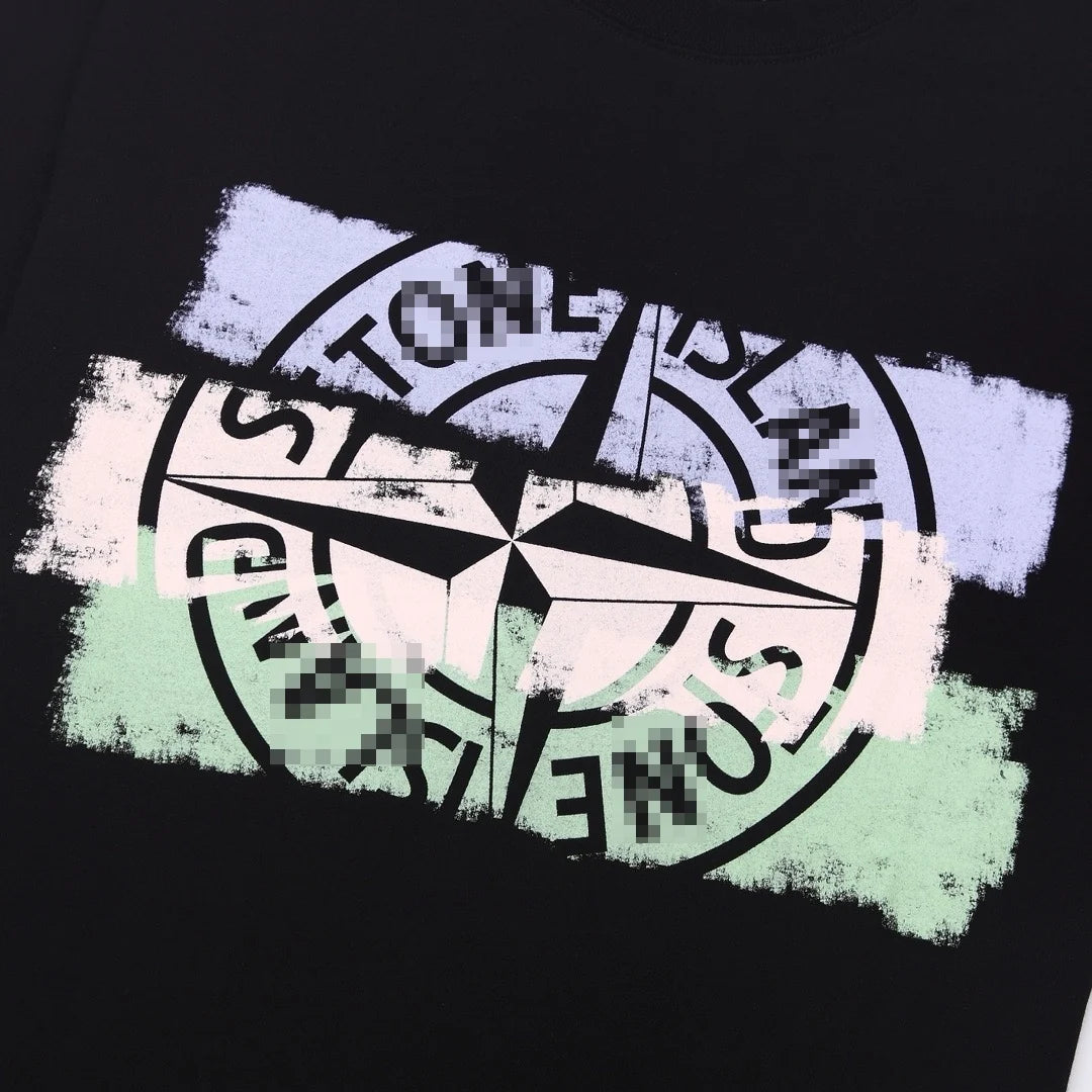 Stone Island Pastel Brush Compass Graphic Cotton T-Shirt - Black product detail view