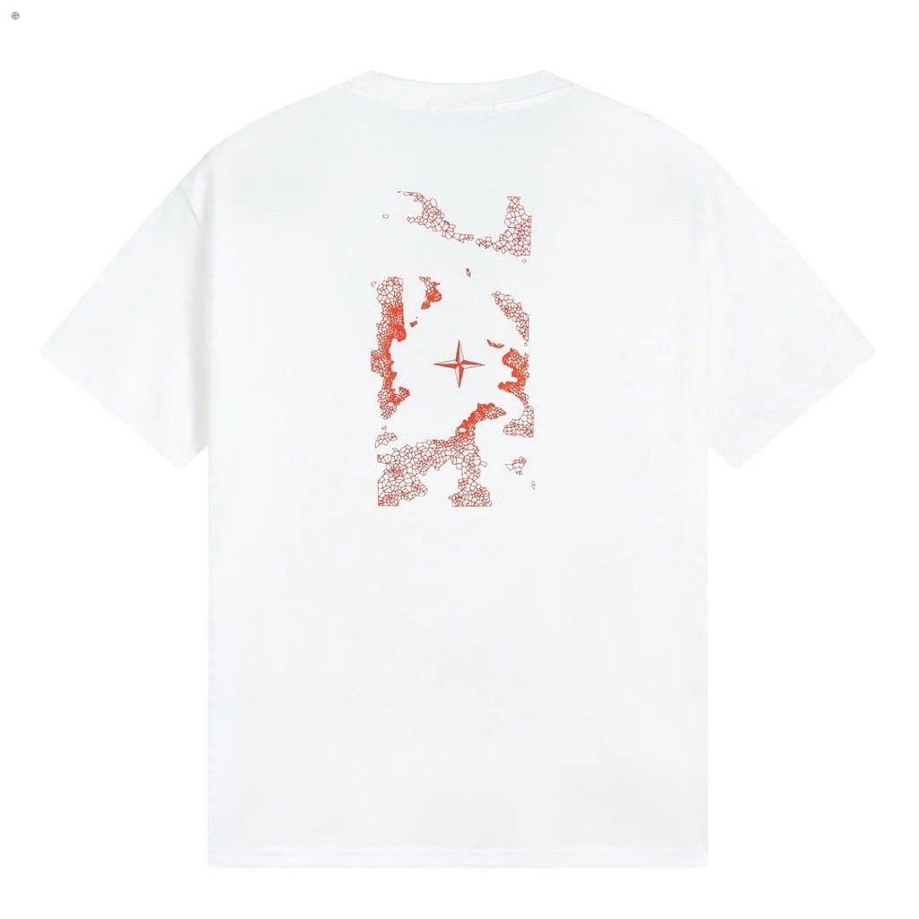 Stone Island Red Mosaic Compass Back Graphic Cotton T-Shirt - White back view