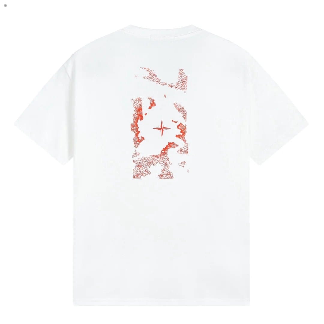 Stone Island Red Mosaic Compass Back Graphic Cotton T-Shirt - White back view