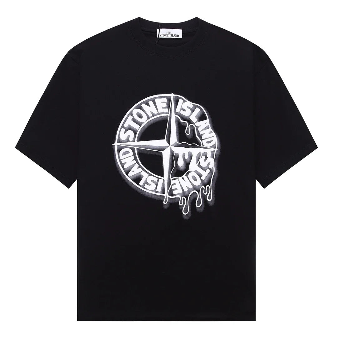 Stone Island Melting Compass Graphic Cotton T-Shirt - White front view