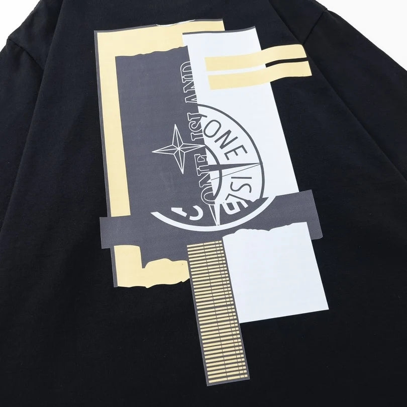 Stone Island Red Black Abstract Compass Back T-Shirt - Black product detail view