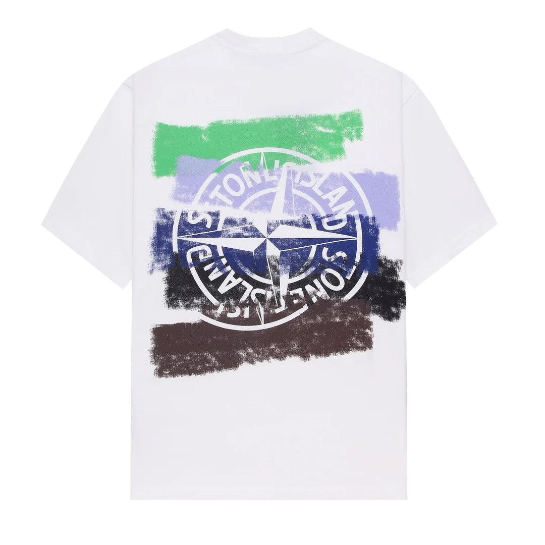 Stone Island Brush Stripe Compass Back Graphic T-Shirt - White back view
