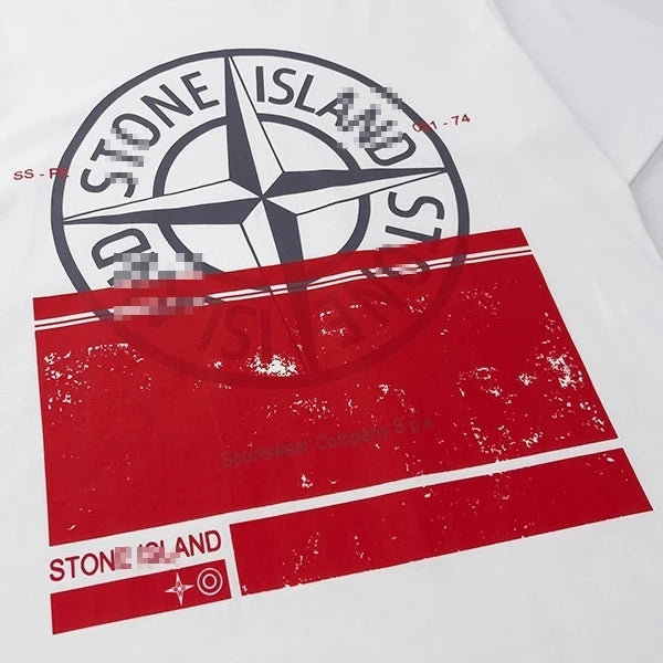 Stone Island Red Panel Compass Graphic Cotton T-Shirt - Black product detail view