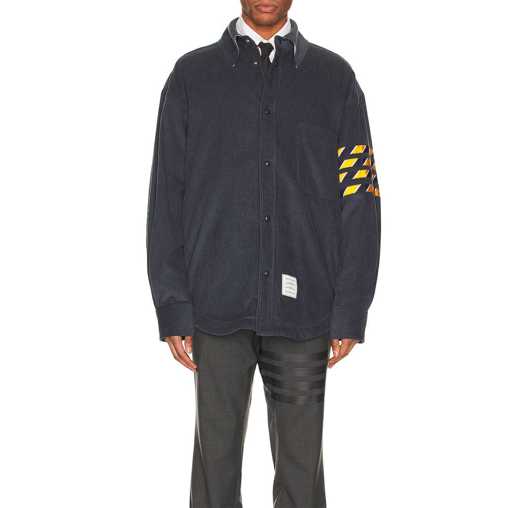 Men's Heavyweight Oxford Shirt — Partial Button Front by Thom Browne, shirt detail view
