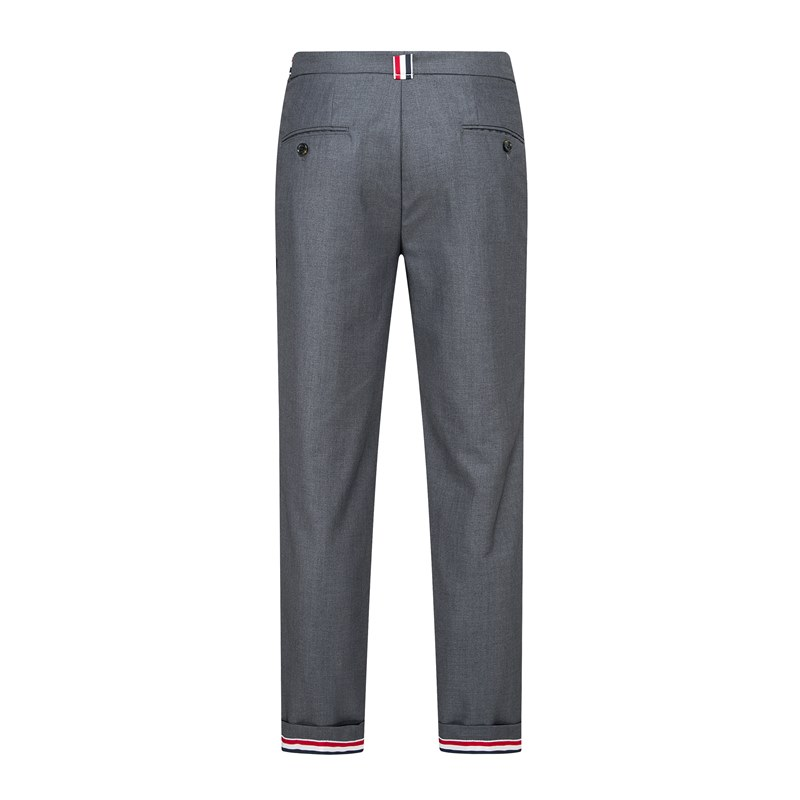 Thom Browne Style Cropped Pants with Signature Four-Bar Detail - Image 2
