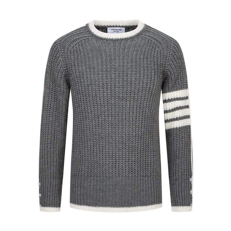 Classic Four-Bar Couples Knitwear Sweater - 100% Cotton Made in Japan by Thom Browne, knitwear detail view