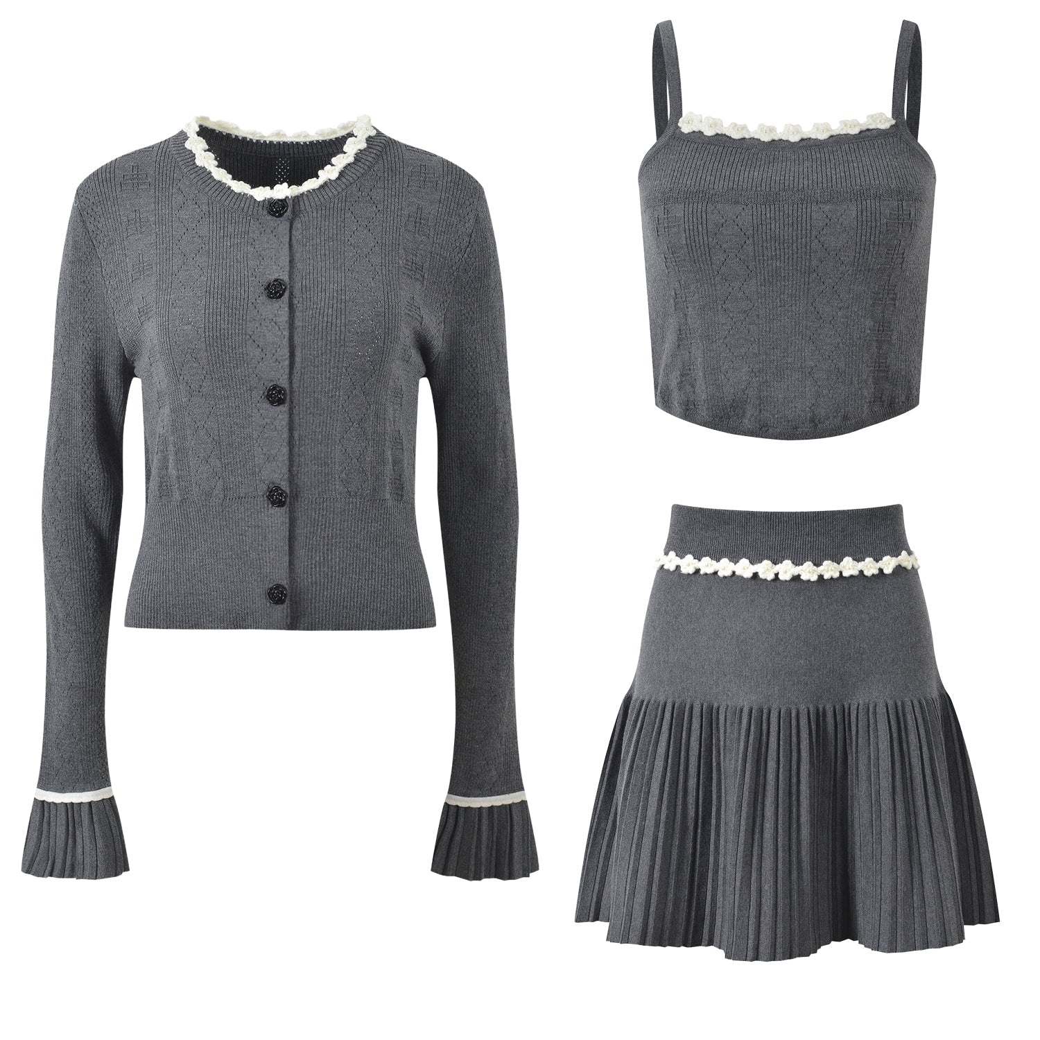 2025SS Cardigan + vest + skirt three-piece set THOM TREND