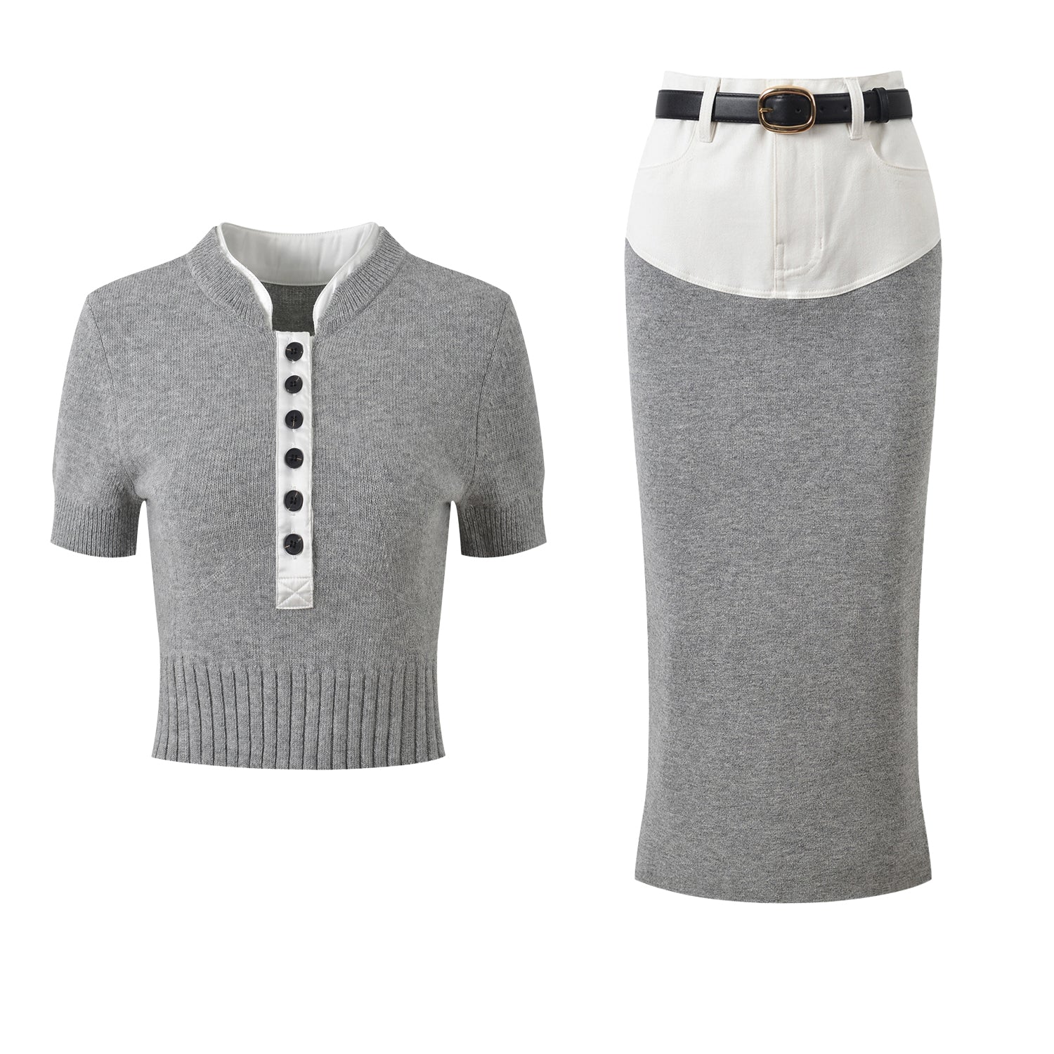 Short-sleeved knitted top + hip skirt THOM TREND
