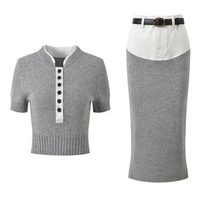 Short-sleeved knitted top + hip skirt THOM TREND