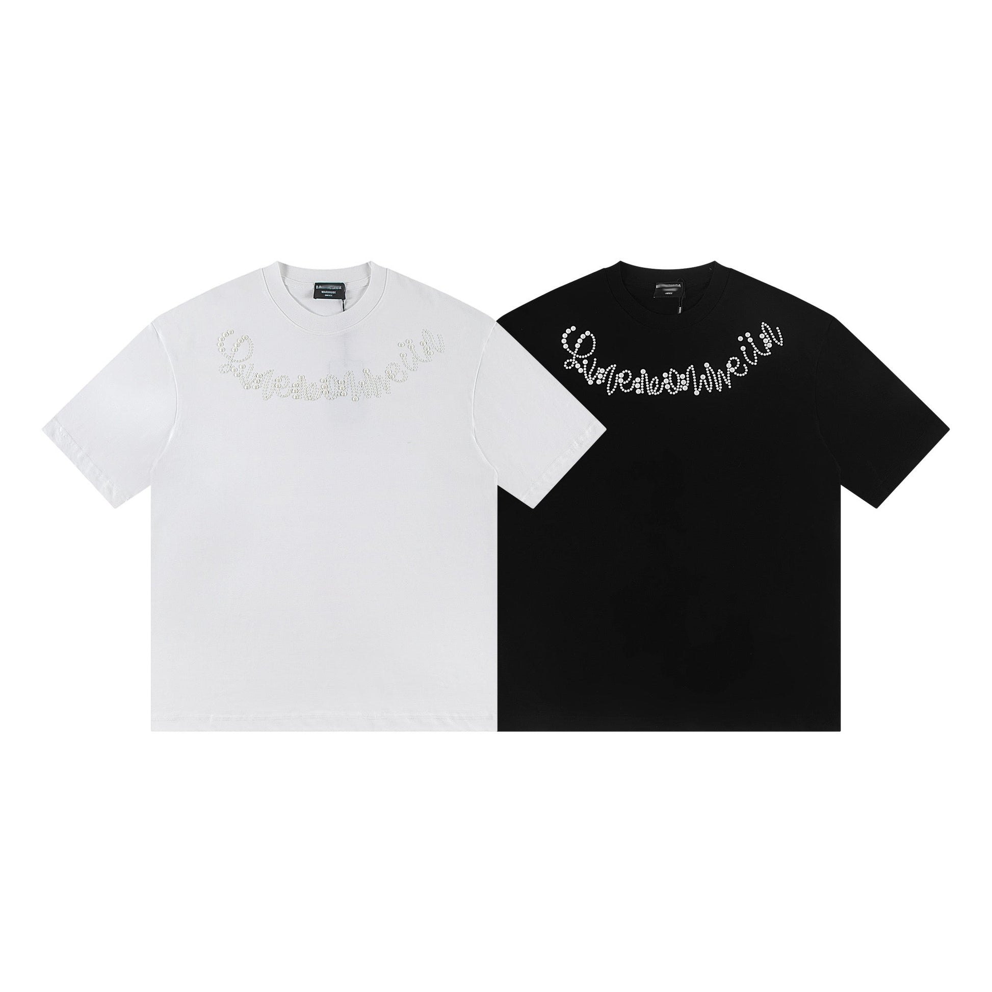Pearl lettering embroidered T-shirt THOM TREND