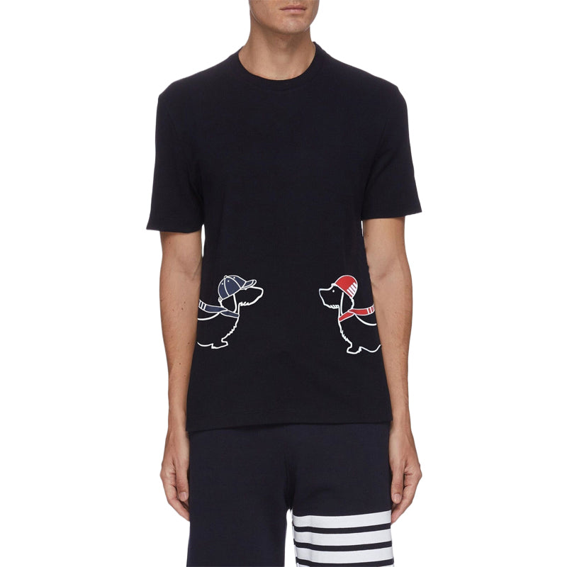 Men's Classic Four-Bar Couple Puppy Dog T-Shirt - 100% Cotton Made in Japan by Thom Browne, product detail view