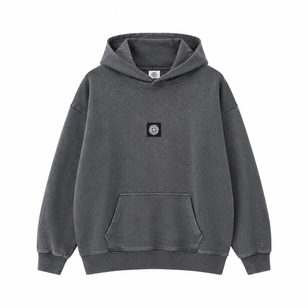 Stone Island Washed Compass Badge Pullover Hoodie - Gray front view