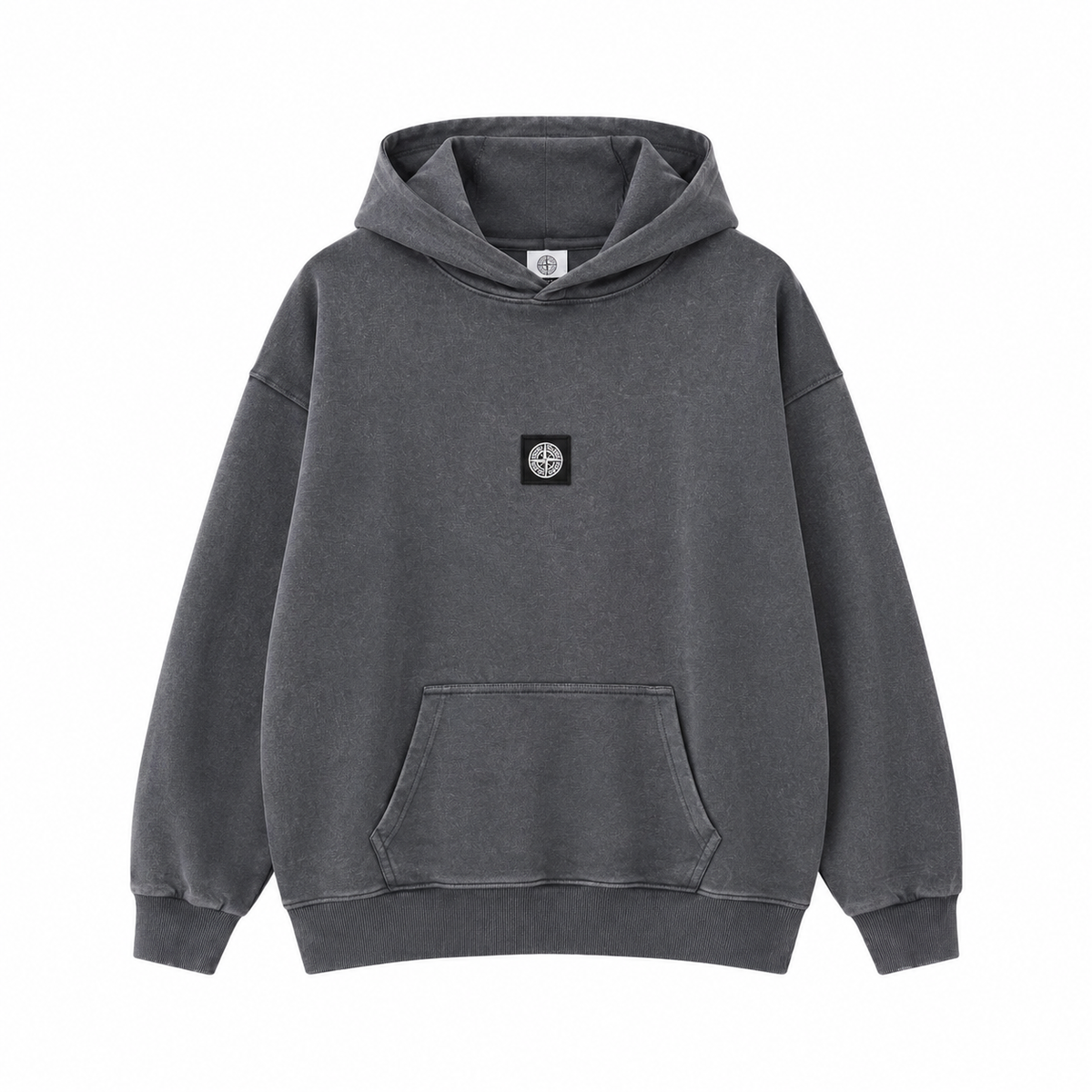 Stone Island Washed Compass Badge Pullover Hoodie - Gray front view