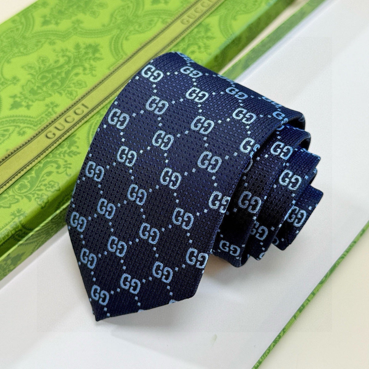 Gucci Style Men's GG Monogram Silk Tie - Detail Image 12