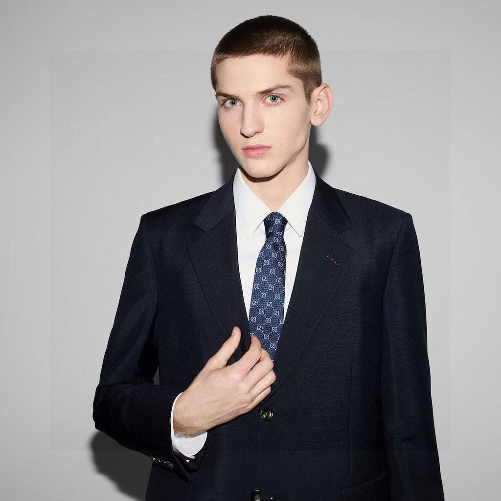 Gucci Style Men's GG Monogram Silk Tie - Detail Image 13