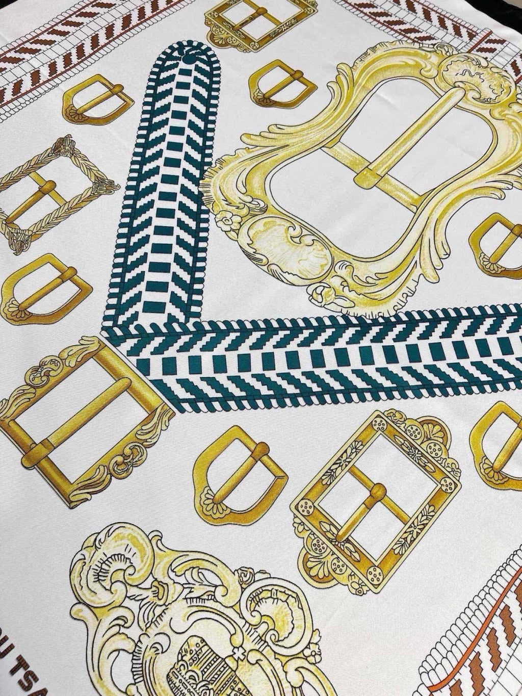 Hermes Style Boucles et Sangles Equestrian Silk Scarf - Black - Detail Image 2