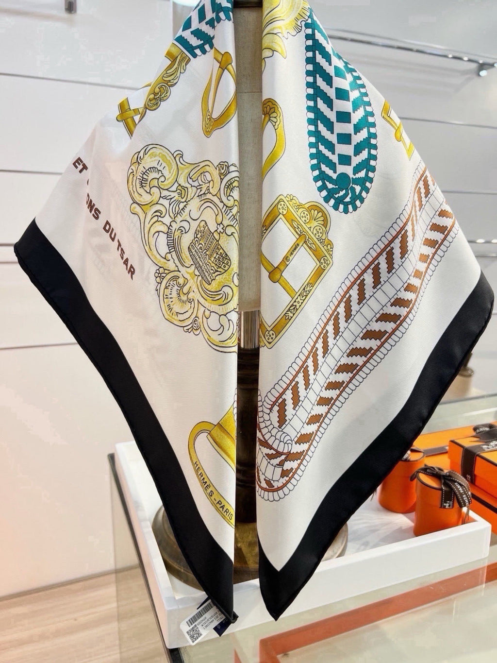 Hermes Style Boucles et Sangles Equestrian Silk Scarf - Black - Detail Image 3