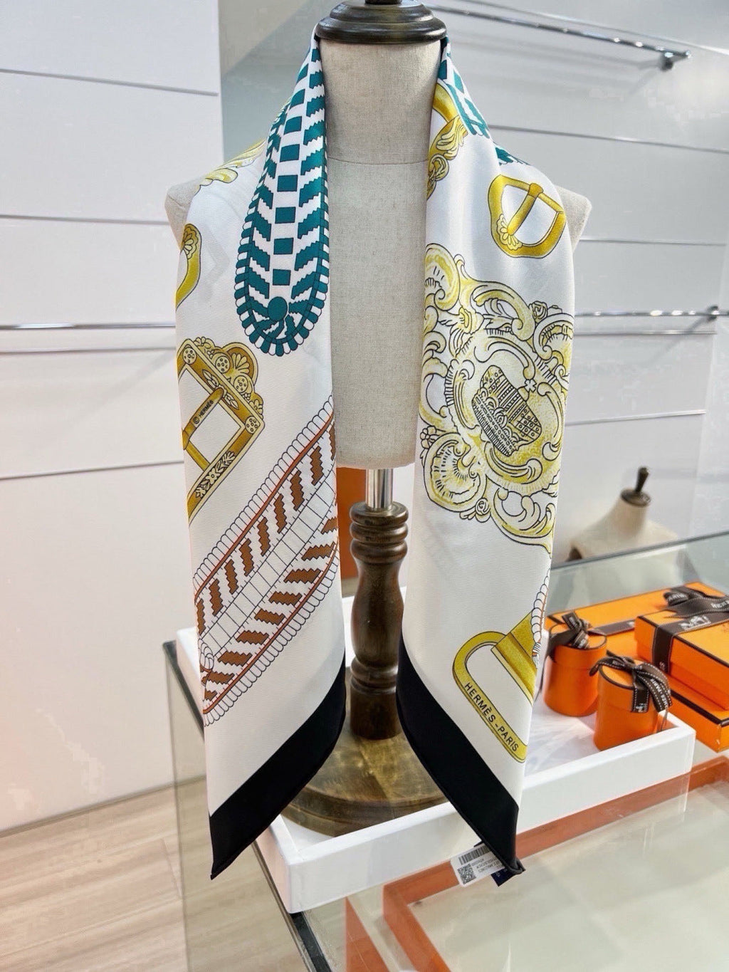 Hermes Style Boucles et Sangles Equestrian Silk Scarf - Black - Detail Image 5