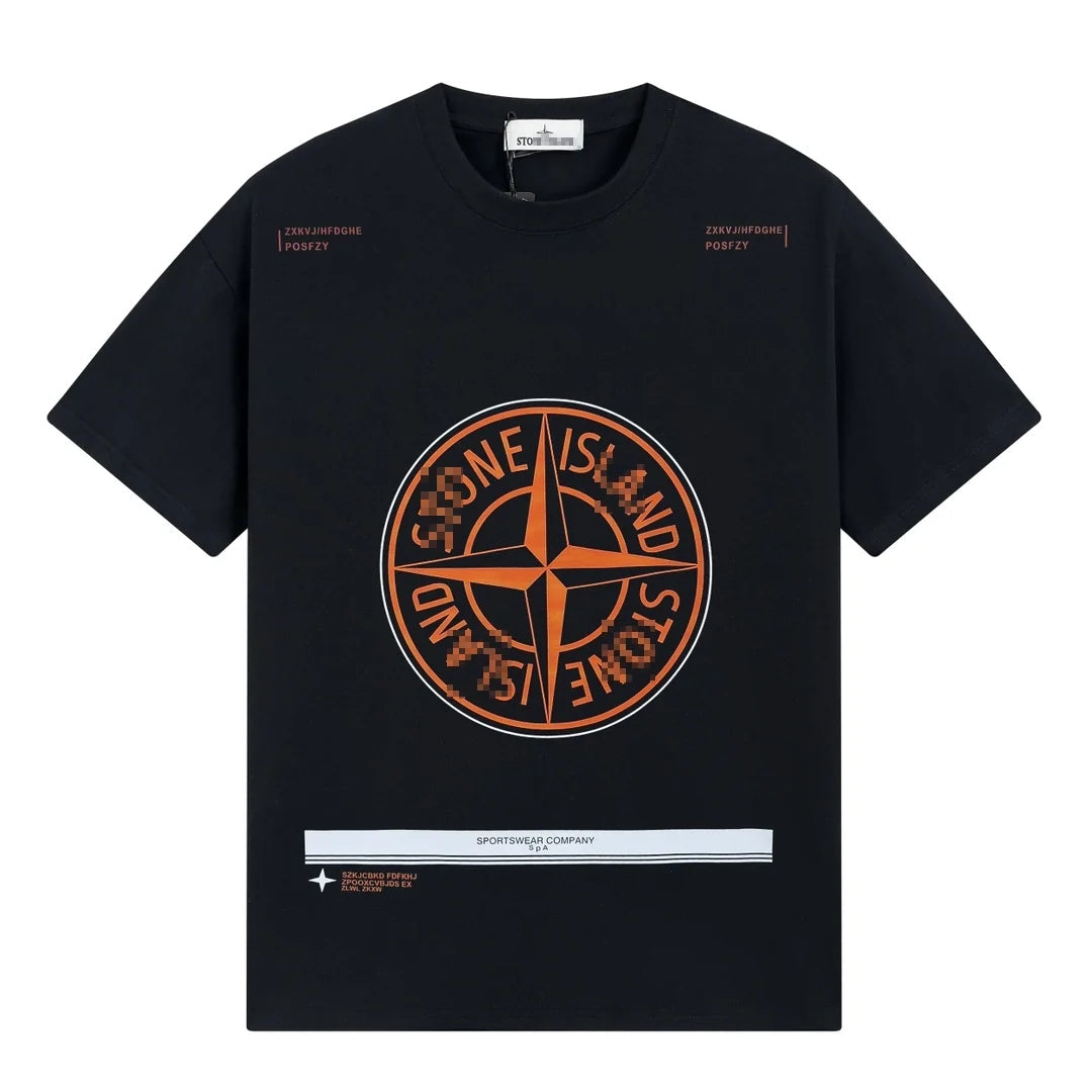 Stone Island Orange Technical Compass Cotton T-Shirt - White front view