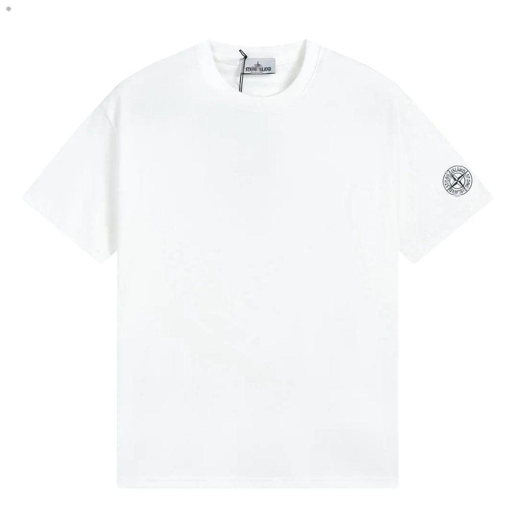 Stone Island Sleeve Compass Patch Cotton T-Shirt - White front view
