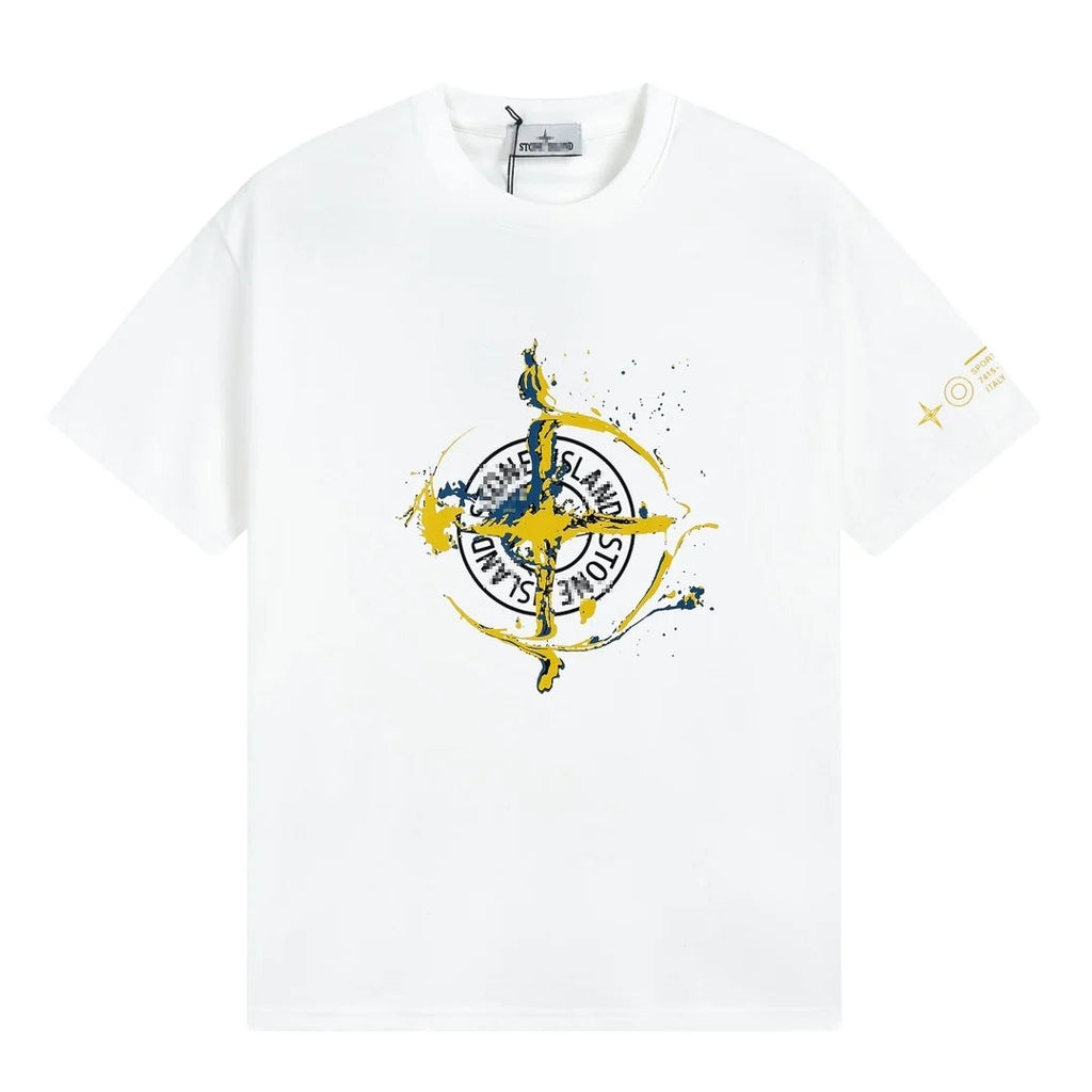 Stone Island Paint Splash Compass Graphic Cotton T-Shirt - White product detail view