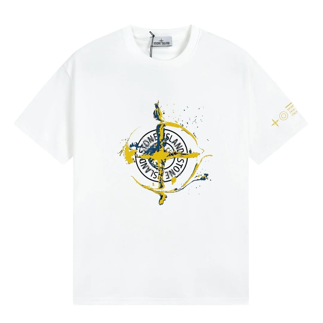 Stone Island Paint Splash Compass Graphic Cotton T-Shirt - White product detail view