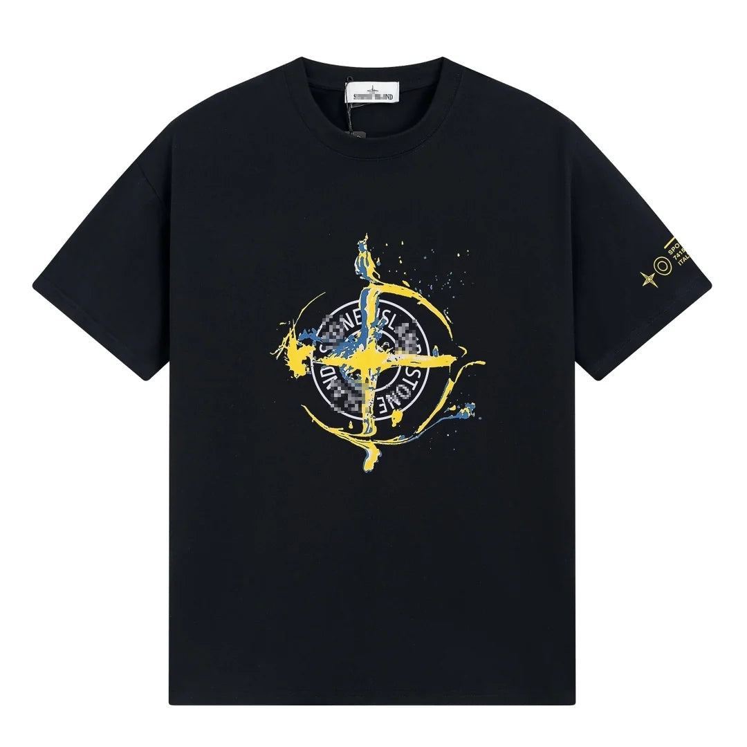 Stone Island Paint Splash Compass Graphic Cotton T-Shirt - White front view
