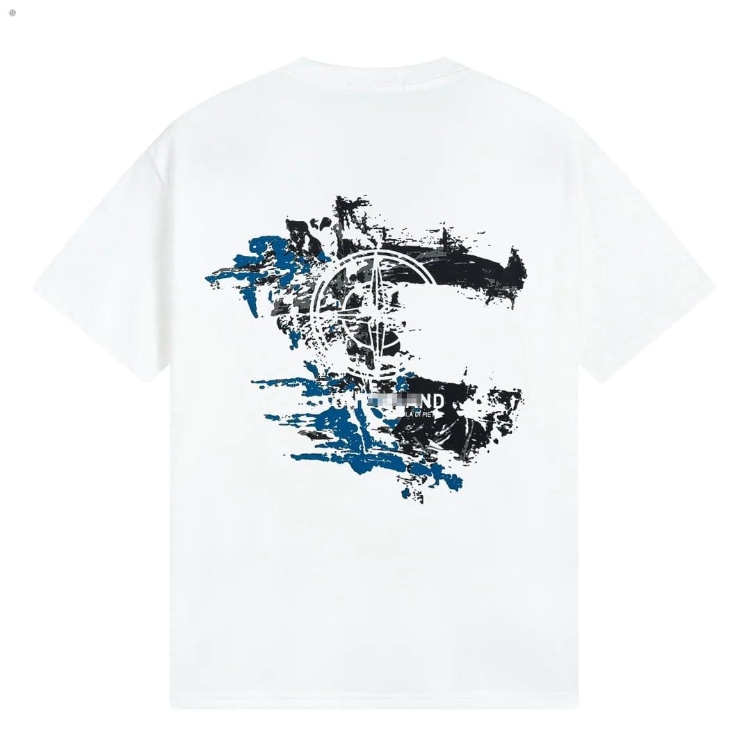 Stone Island Painterly Compass Back Graphic Cotton T-Shirt - White back view