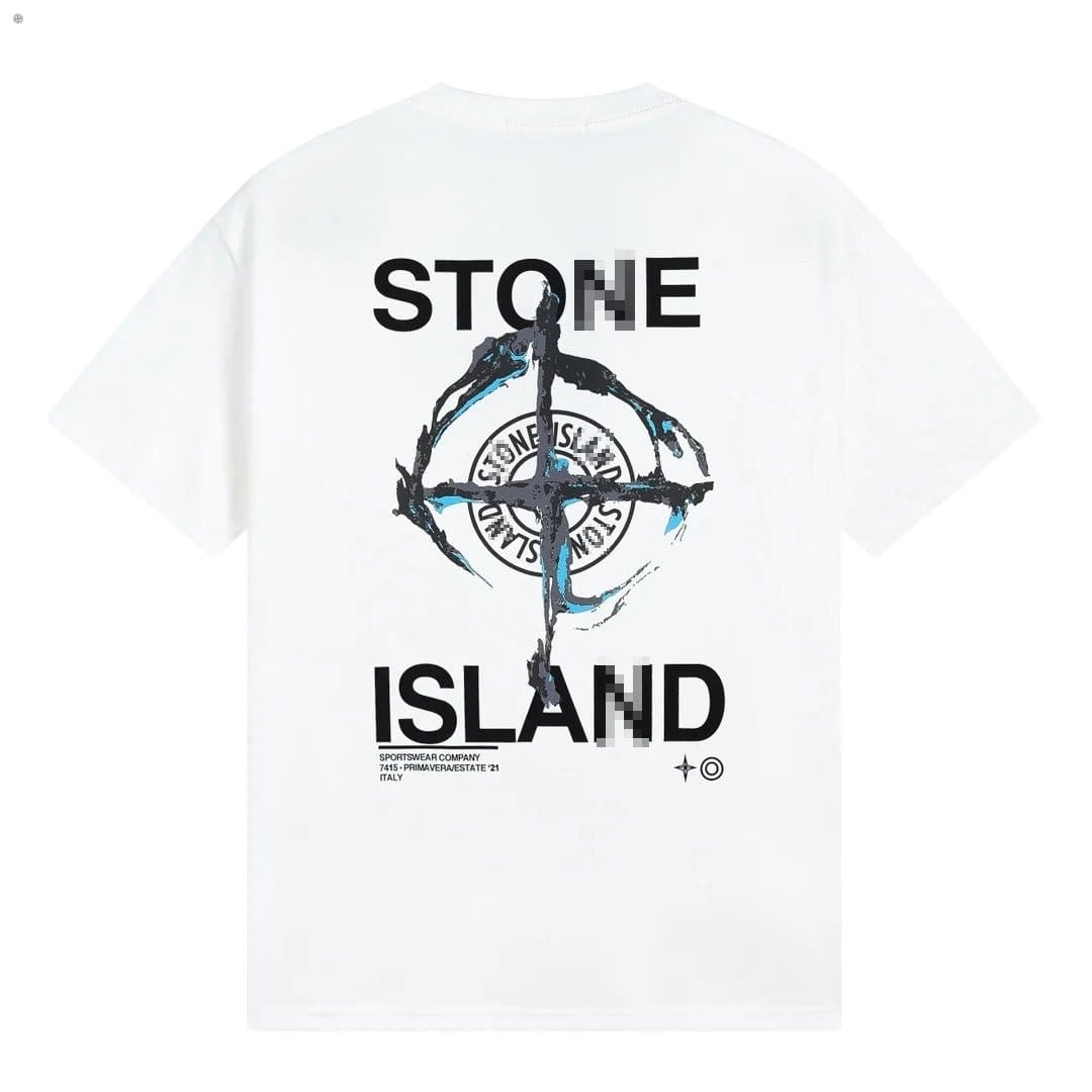 Stone Island Brushstroke Compass Back Graphic Cotton T-Shirt - White back view
