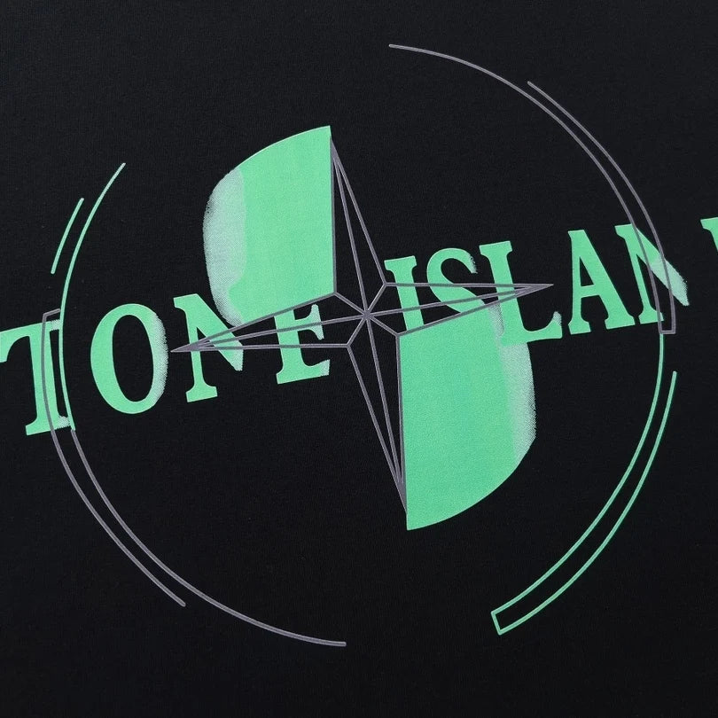 Stone Island Green Orbital Wordmark Cotton T-Shirt - Black product detail view