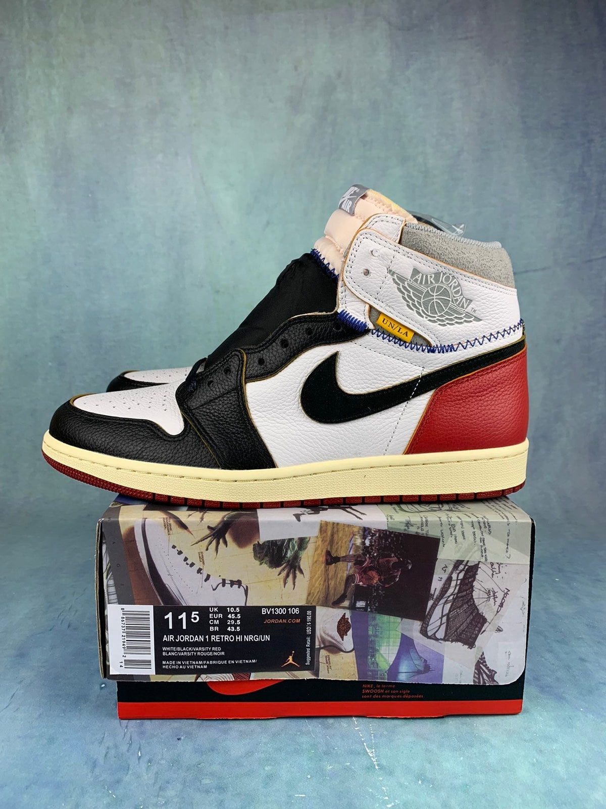 Air Jordan 1 High Black, White, and Red Unisex Sneakers BV1300-106 detail view 2