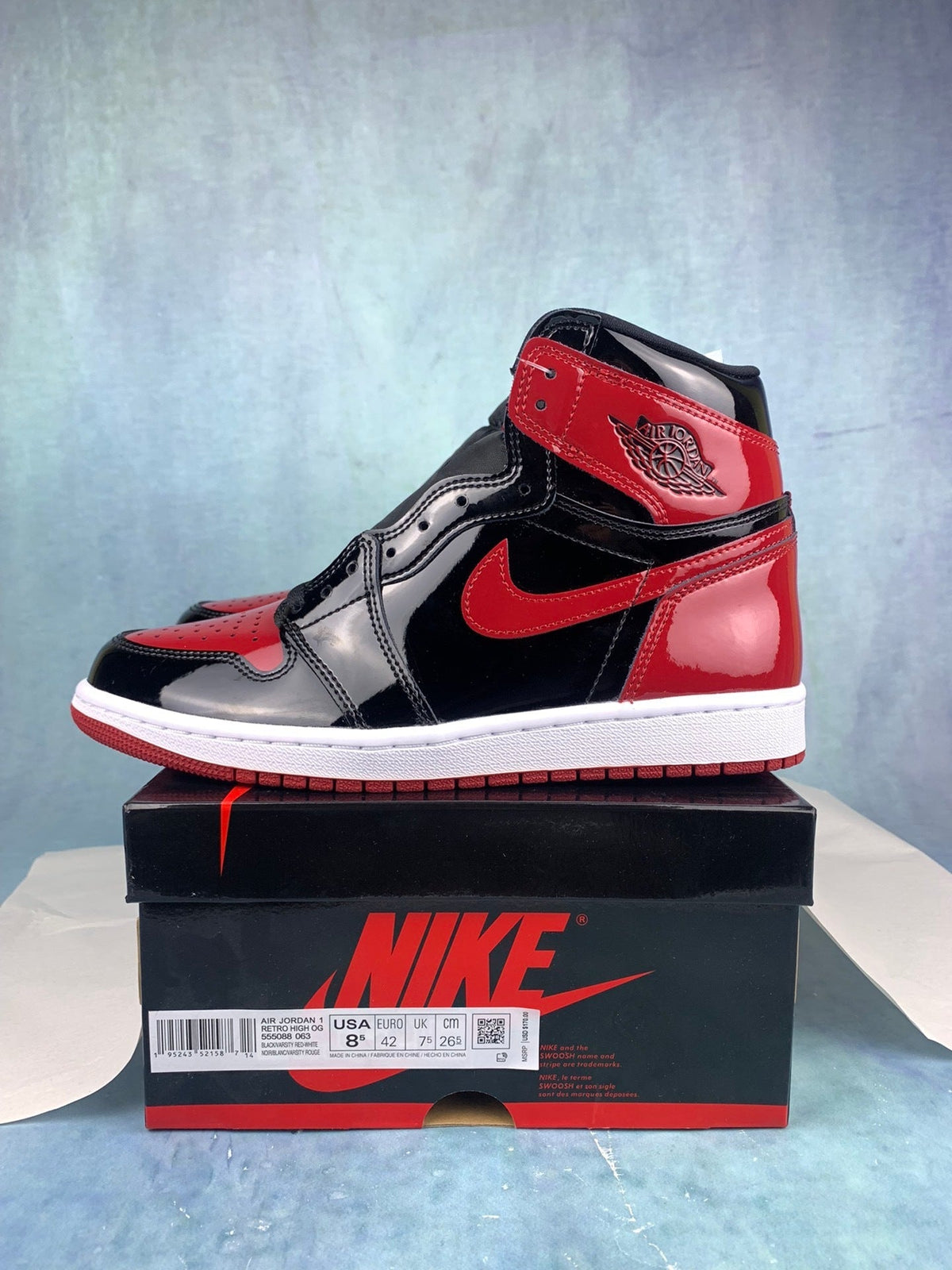 Air Jordan 1 High Bred Patent 555088-063 Unisex Sneakers detail view 2