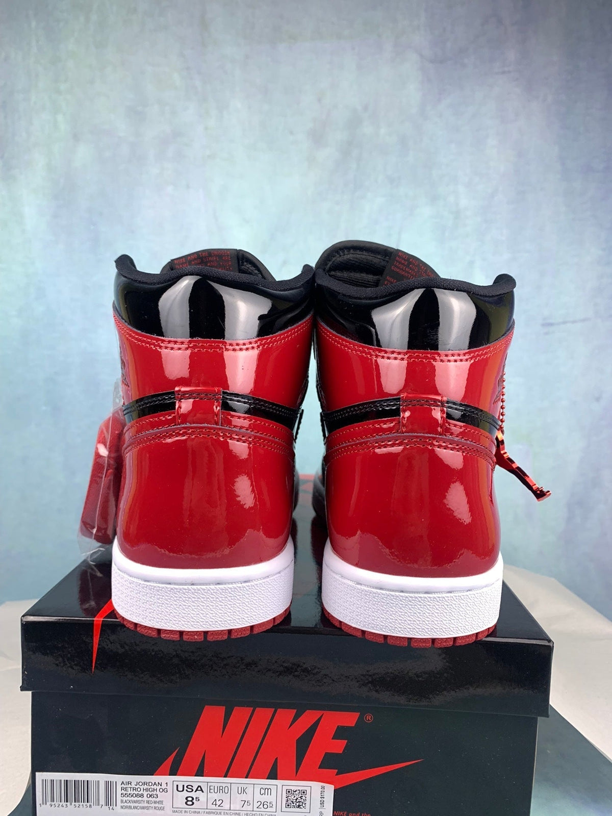Air Jordan 1 High Bred Patent 555088-063 Unisex Sneakers detail view 6
