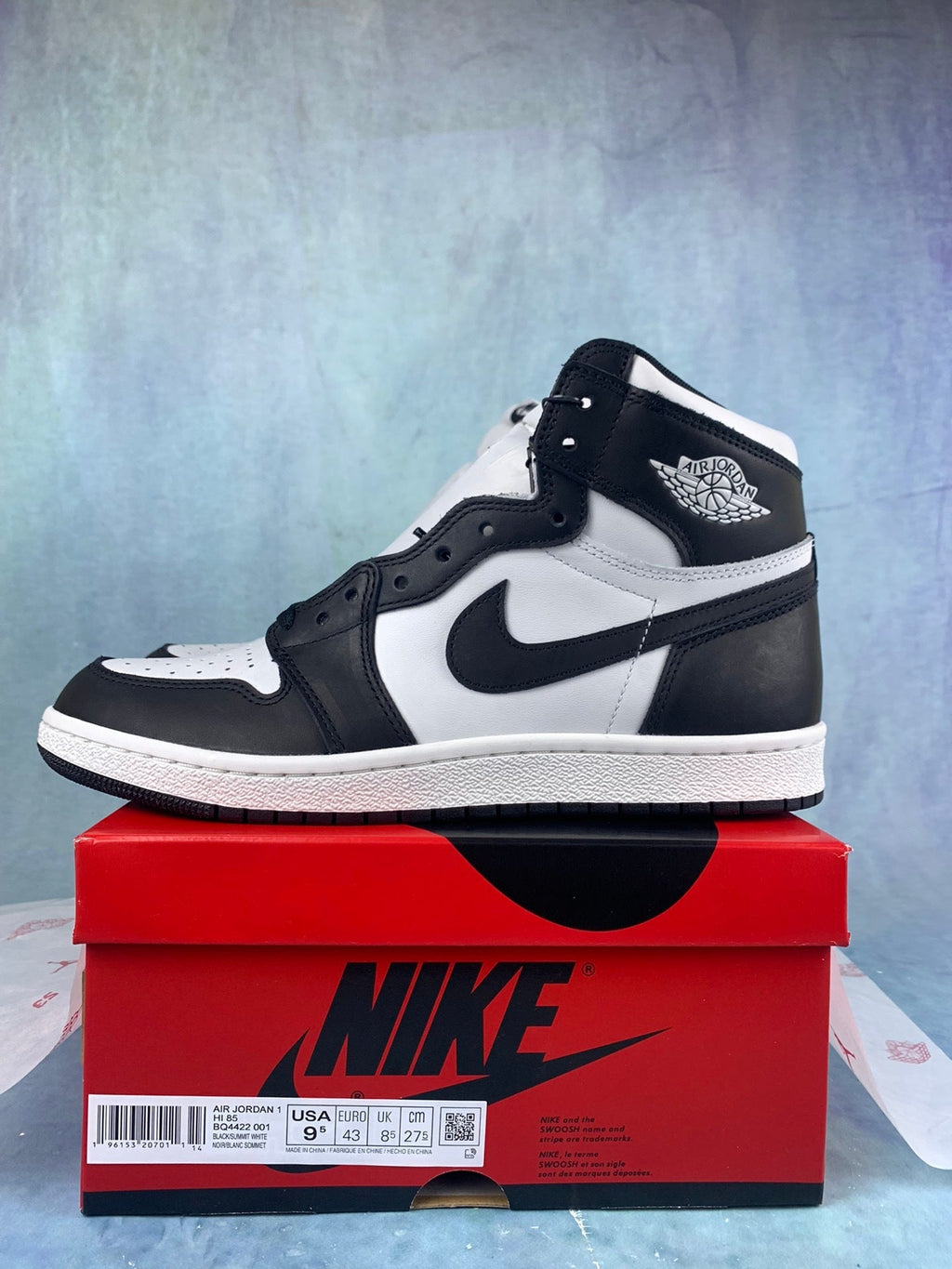 Air Jordan 1 High Black and White Panda 85 Unisex Sneakers BQ4422-001 Style 16 detail view 2