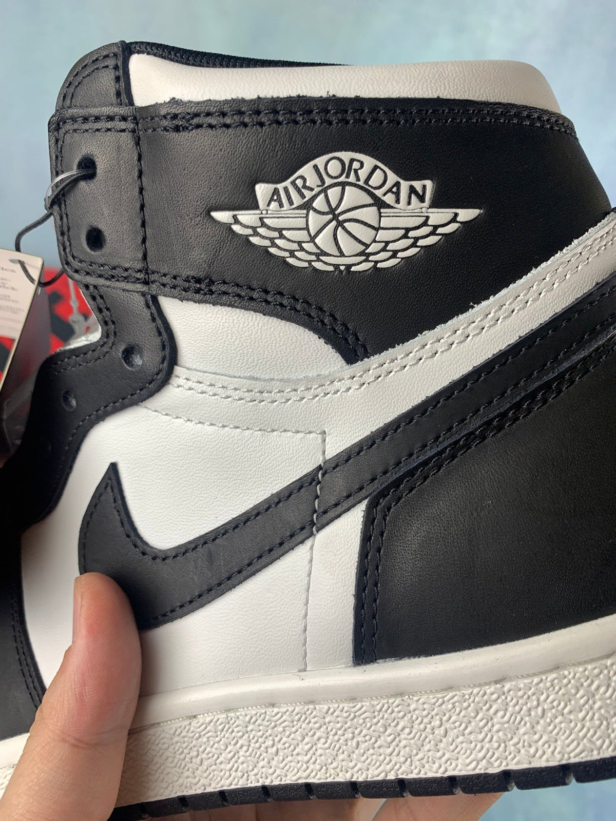 Air Jordan 1 High Black and White Panda 85 Unisex Sneakers BQ4422-001 Style 16 detail view 7