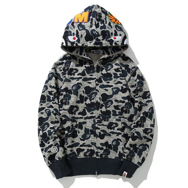 BAPE Camo Shark Hoodie - Grey Blue & Khaki product view 11