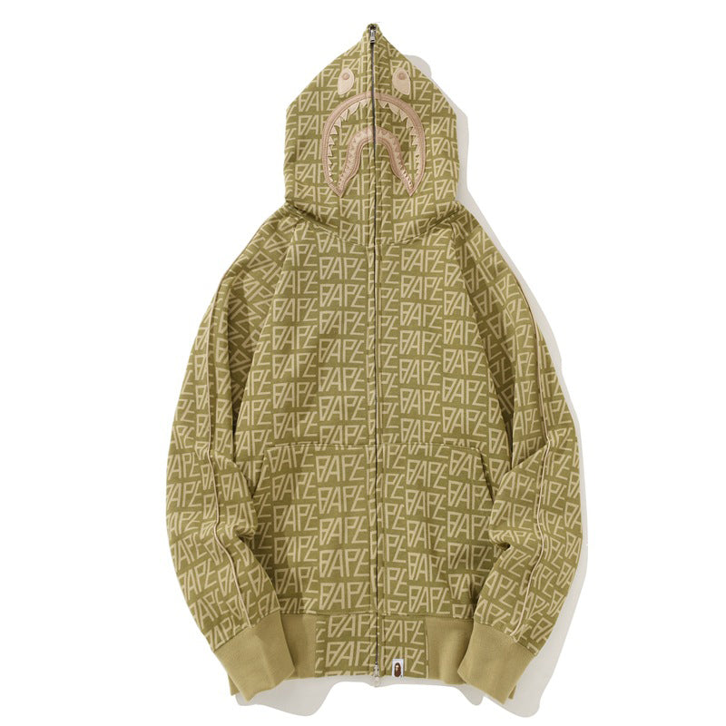 BAPE Logo Color Camo Shark Zip Hoodie - Khaki product view 2