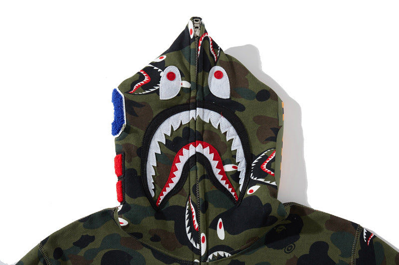 BAPE 1st Camo Shark Zip Hoodie - Green & Yellow product view 5