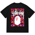 BAPE x Stussy Red Camo Back Print Men's T-Shirt - Black