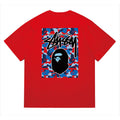 BAPE x Stussy Blue Camo Back Print Men's T-Shirt - Red
