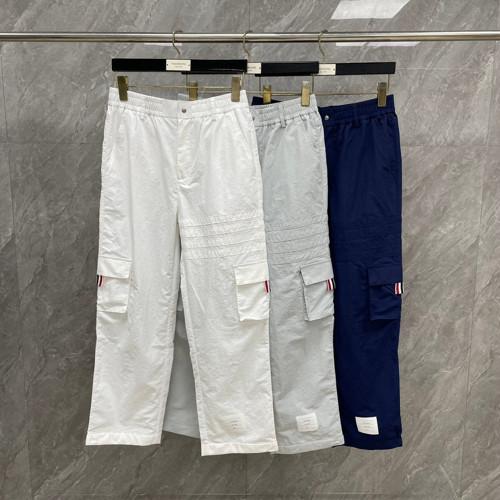 Thom Browne Style Unisex Casual Overalls with Signature Four-Bar Detail - Image 7