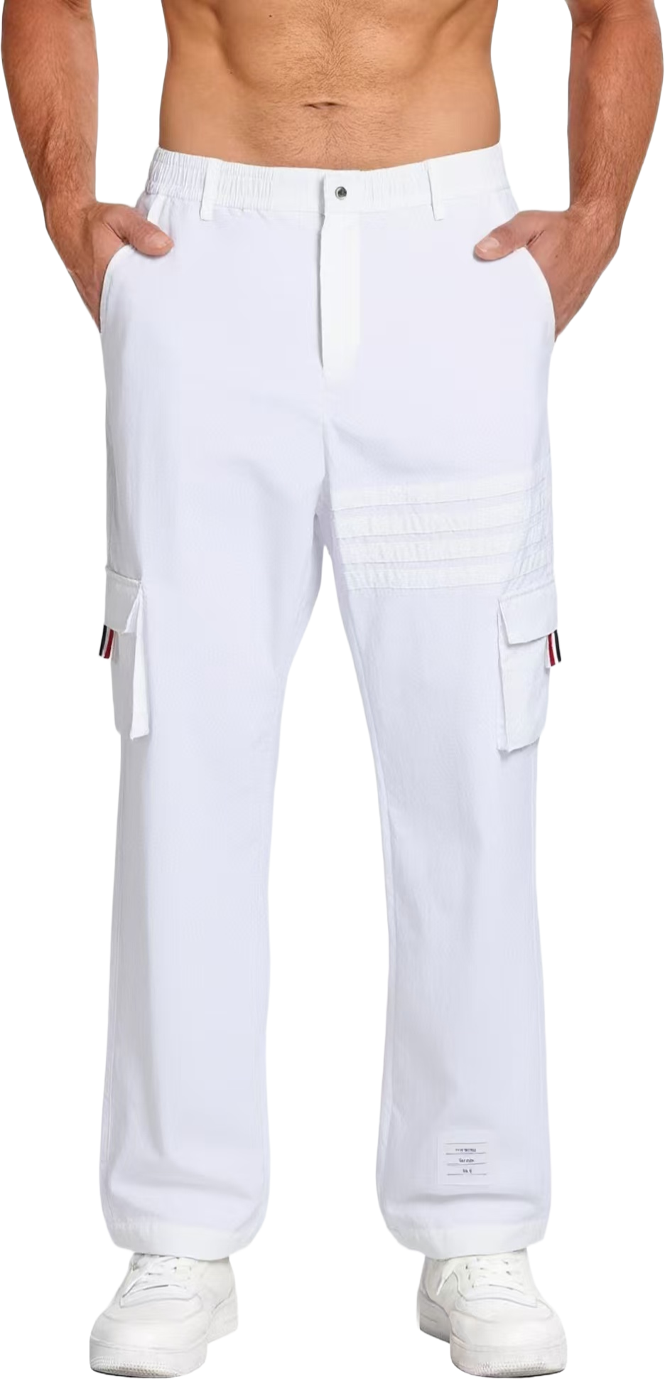 Thom Browne Style Unisex Casual Overalls with Signature Four-Bar Detail - Image 5
