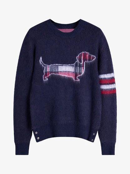 Men's wool sweater by Thom Browne, knitwear detail view
