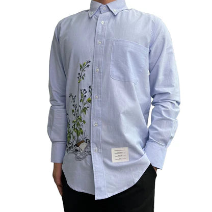 Men'sEmbroidered Four-Bar Oxford Shirt - 100% Cotton Premium by Thom Browne, shirt detail view