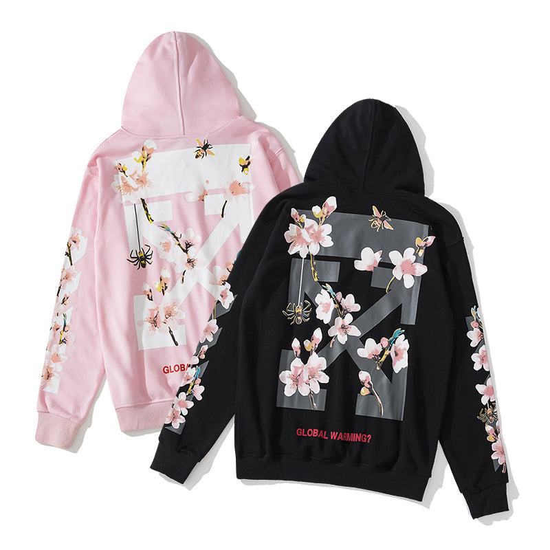 Cherry Blossom Print Pullover Hoodie Light Luxury Station
