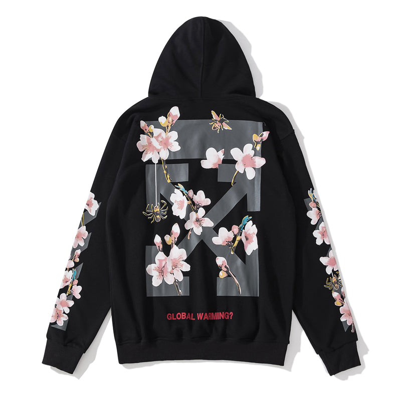 Cherry Blossom Print Pullover Hoodie Light Luxury Station