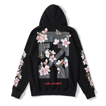 Cherry Blossom Print Pullover Hoodie Light Luxury Station