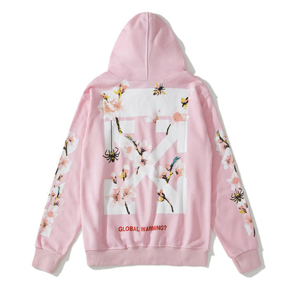 Cherry Blossom Print Pullover Hoodie Light Luxury Station