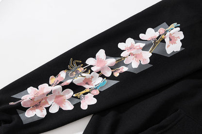 Cherry Blossom Print Pullover Hoodie Light Luxury Station